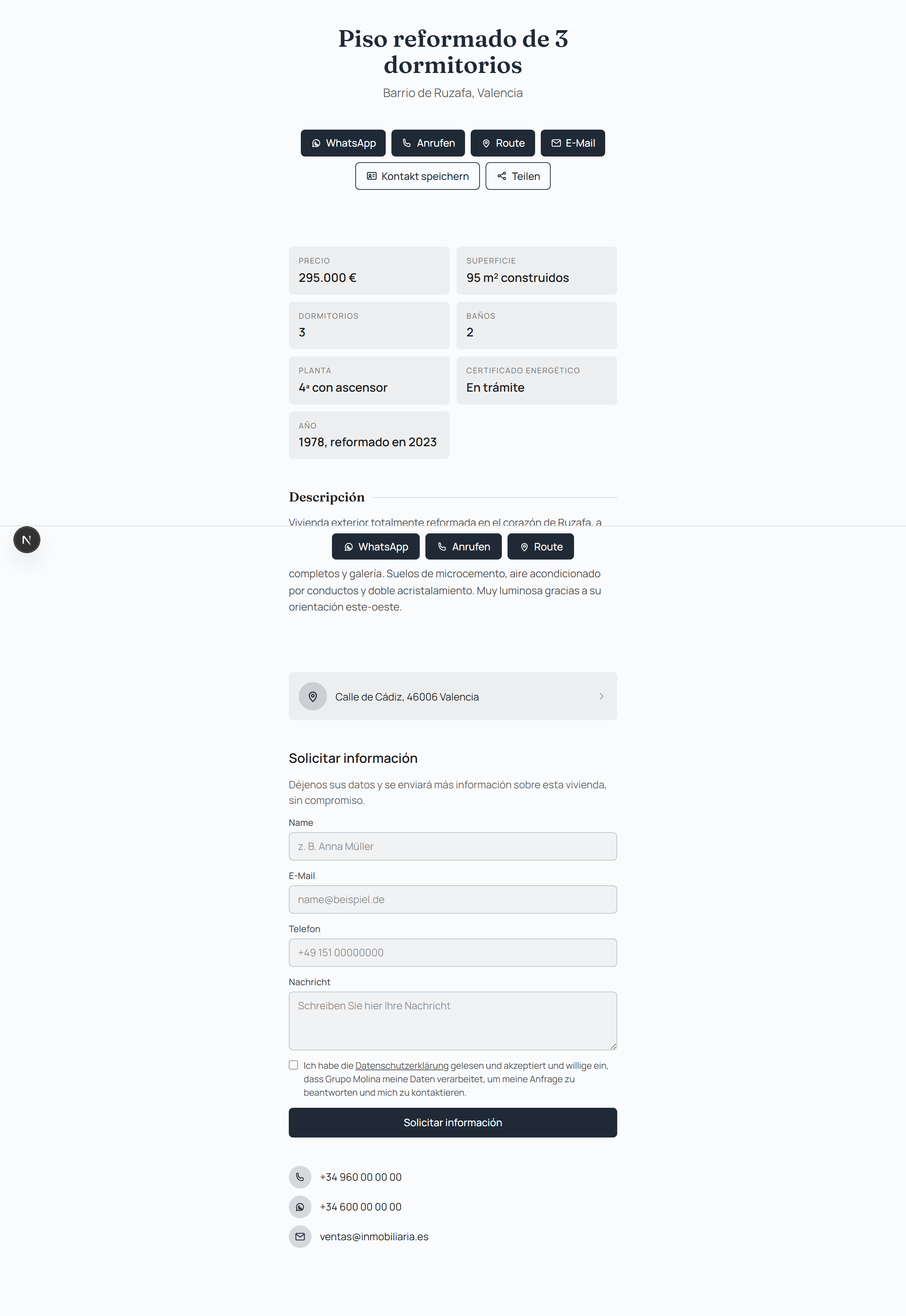 So sieht die Seite aus, wenn jemand den Code mit dem Handy scannt: ein direkter Link zur Information, ohne dass eine App installiert werden muss.