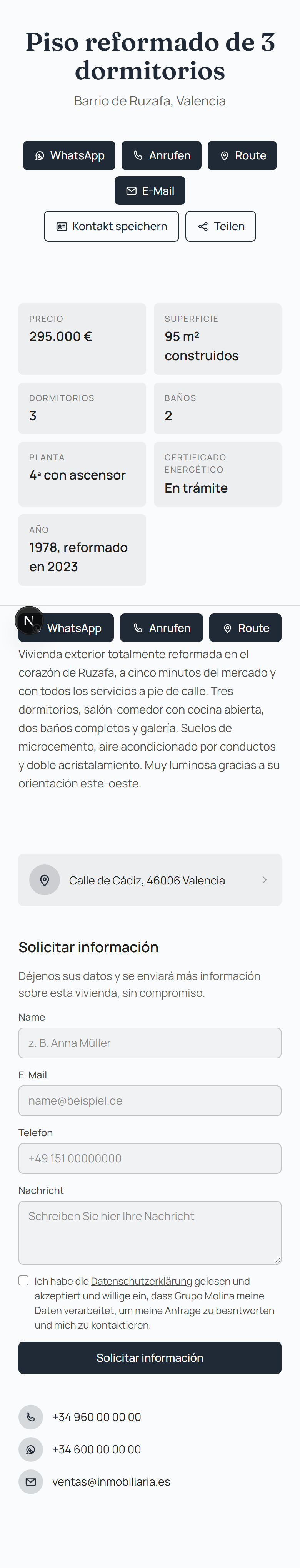 So sieht die Seite aus, wenn jemand den Code mit dem Handy scannt: ein direkter Link zur Information, ohne dass eine App installiert werden muss.
