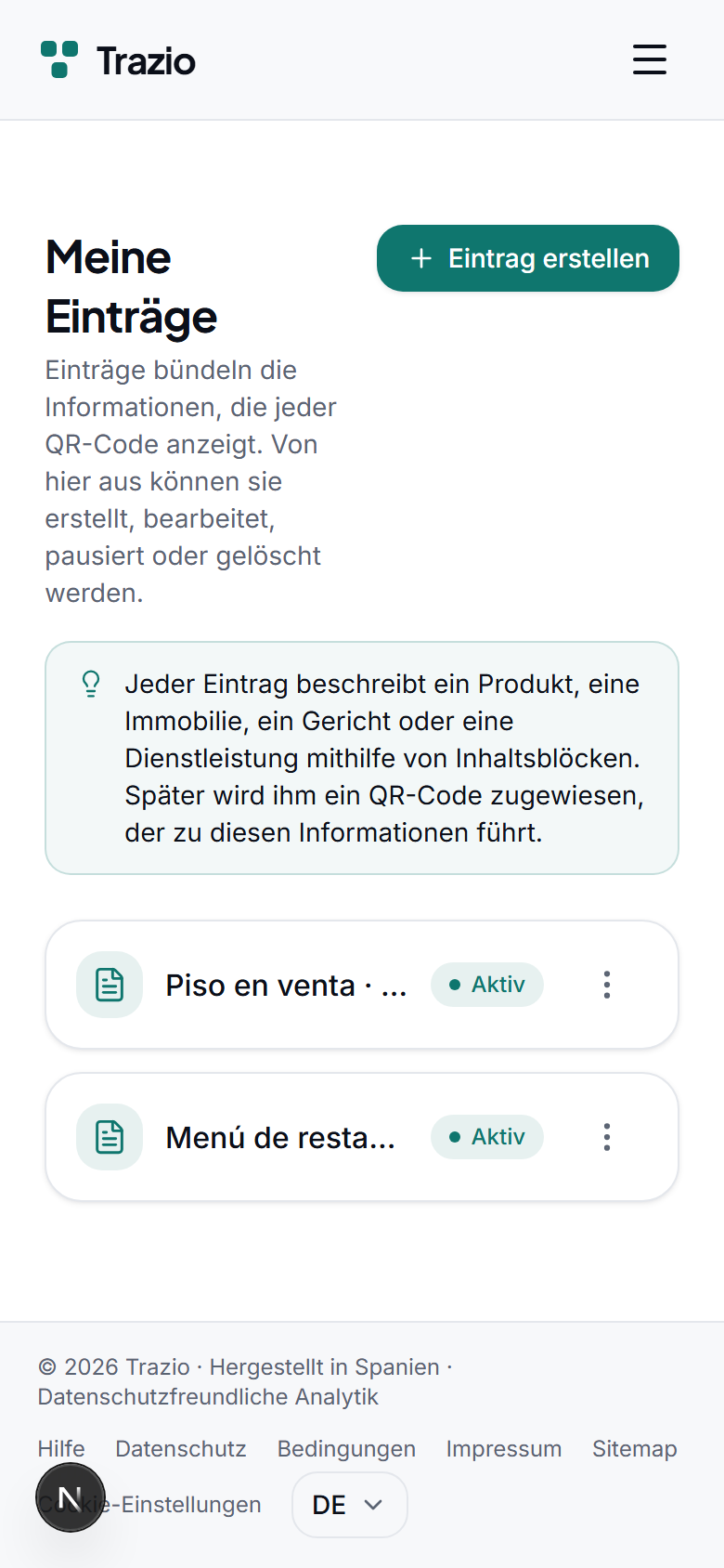 In der Seitenübersicht werden alle erstellten Seiten angezeigt. Um eine neue zu beginnen, wird auf die Schaltfläche zum Erstellen einer Seite geklickt.
