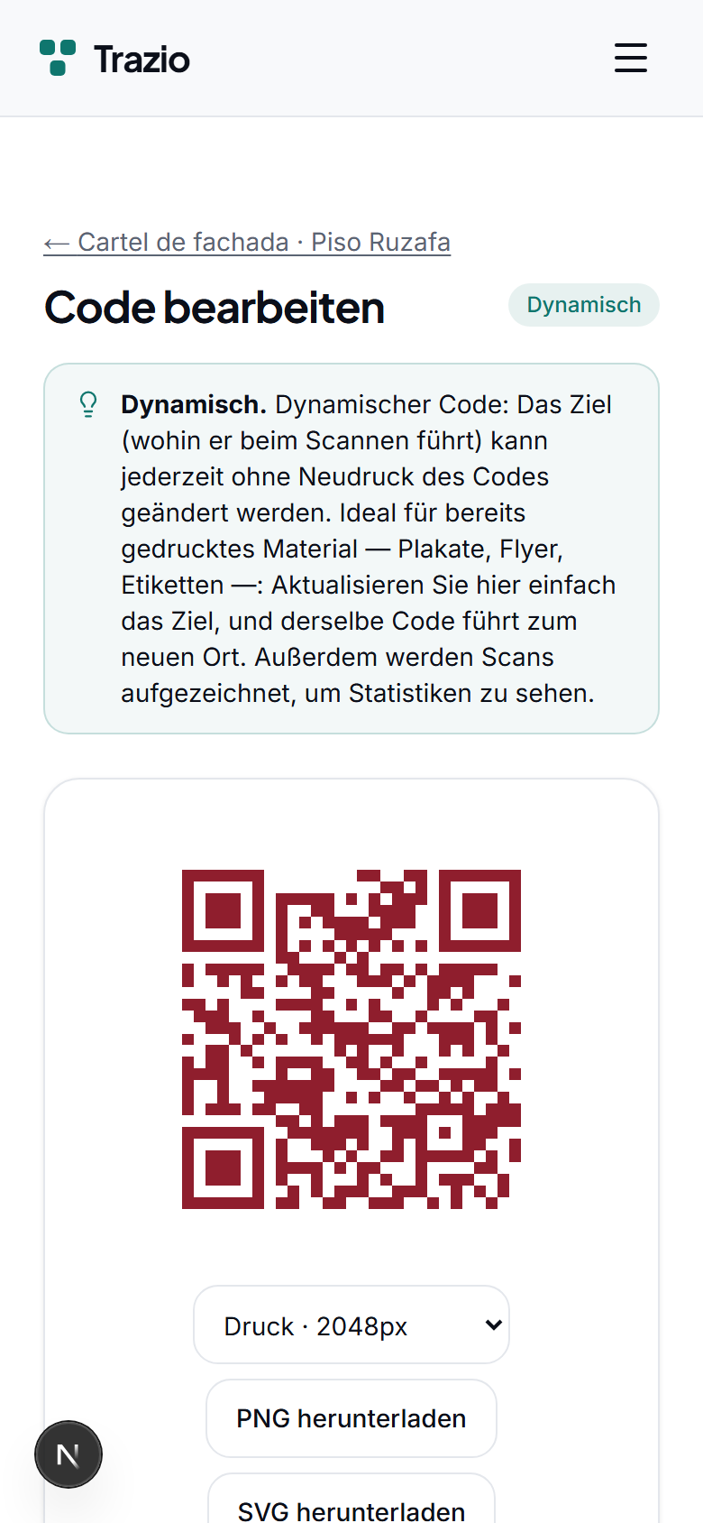 Es wird das neue Ziel angegeben (eine andere Seite oder eine Webadresse) und gespeichert. Die Änderung wird sofort für alle wirksam, die den Code scannen.