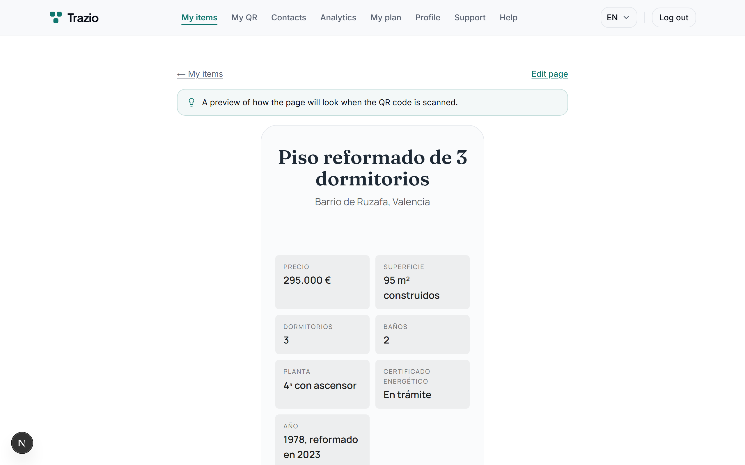 Each record gathers its content in one place: title, description, images, and key details. Everything is managed from your Trazio account.