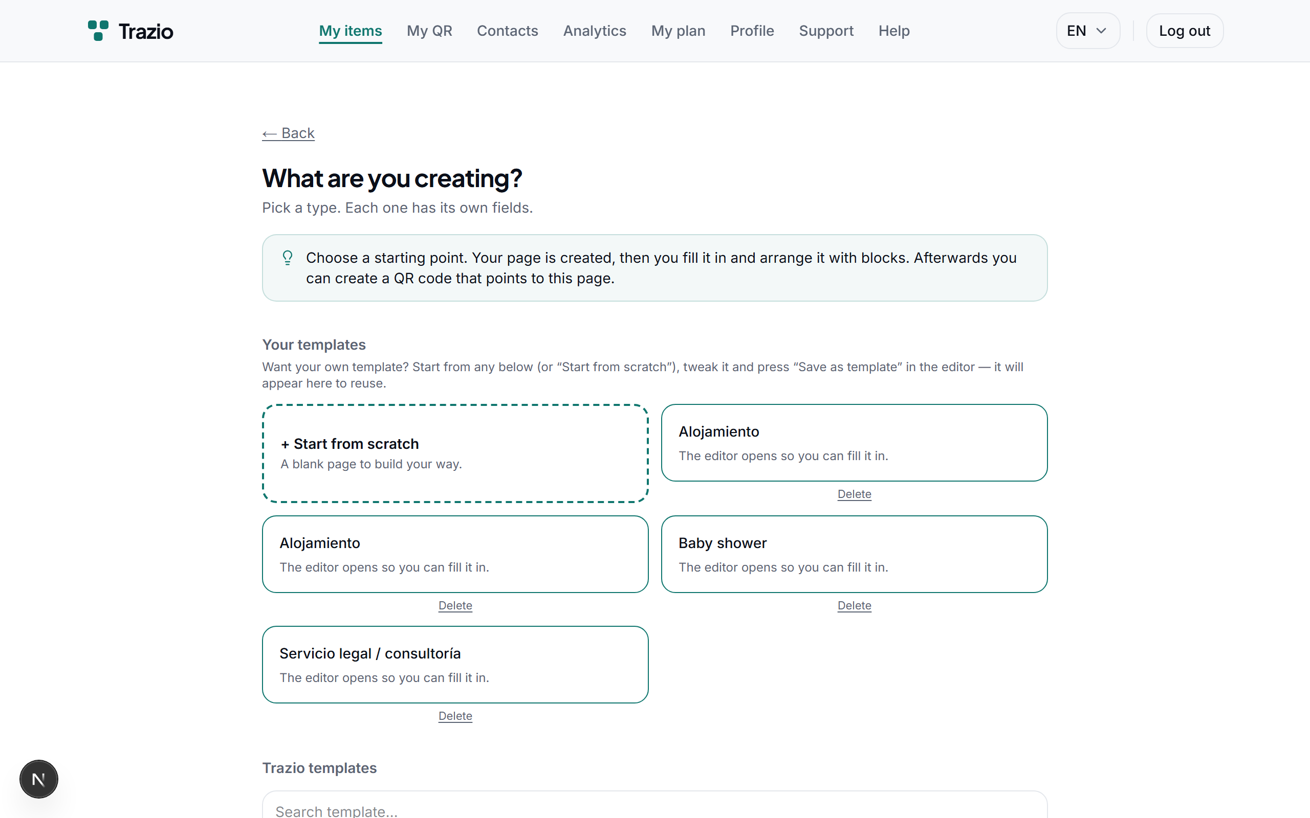 Select a template based on the intended use: property, dish, event, product, or others. The template defines the initial content structure.