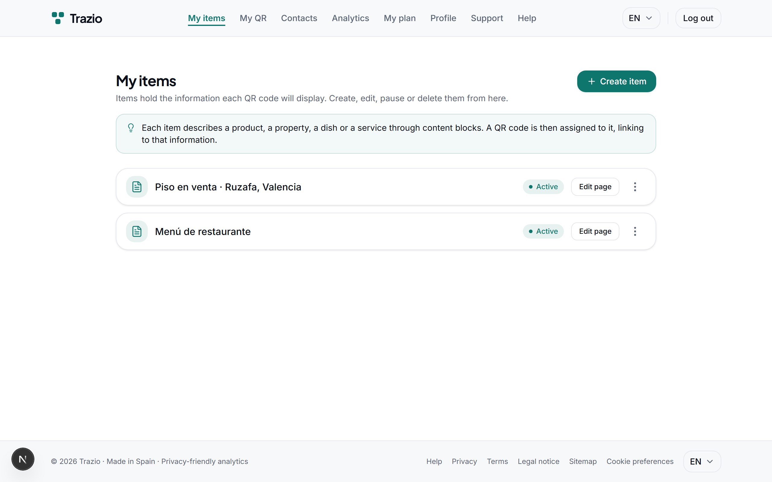 The records list shows every record you have created. To start a new one, click the create record button.
