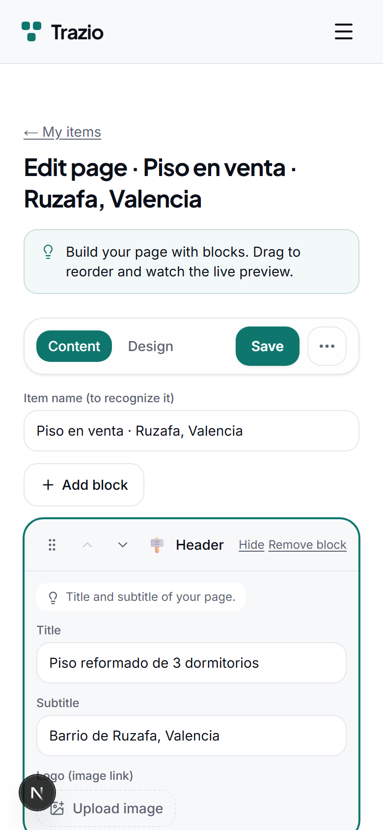 In the editor, you fill in the title, description, and images. Each field can be changed as many times as needed before publishing.