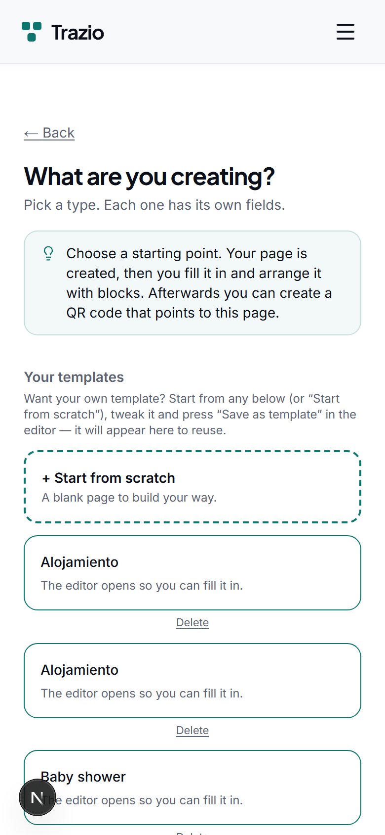 Select a template based on the intended use: property, dish, event, product, or others. The template defines the initial content structure.