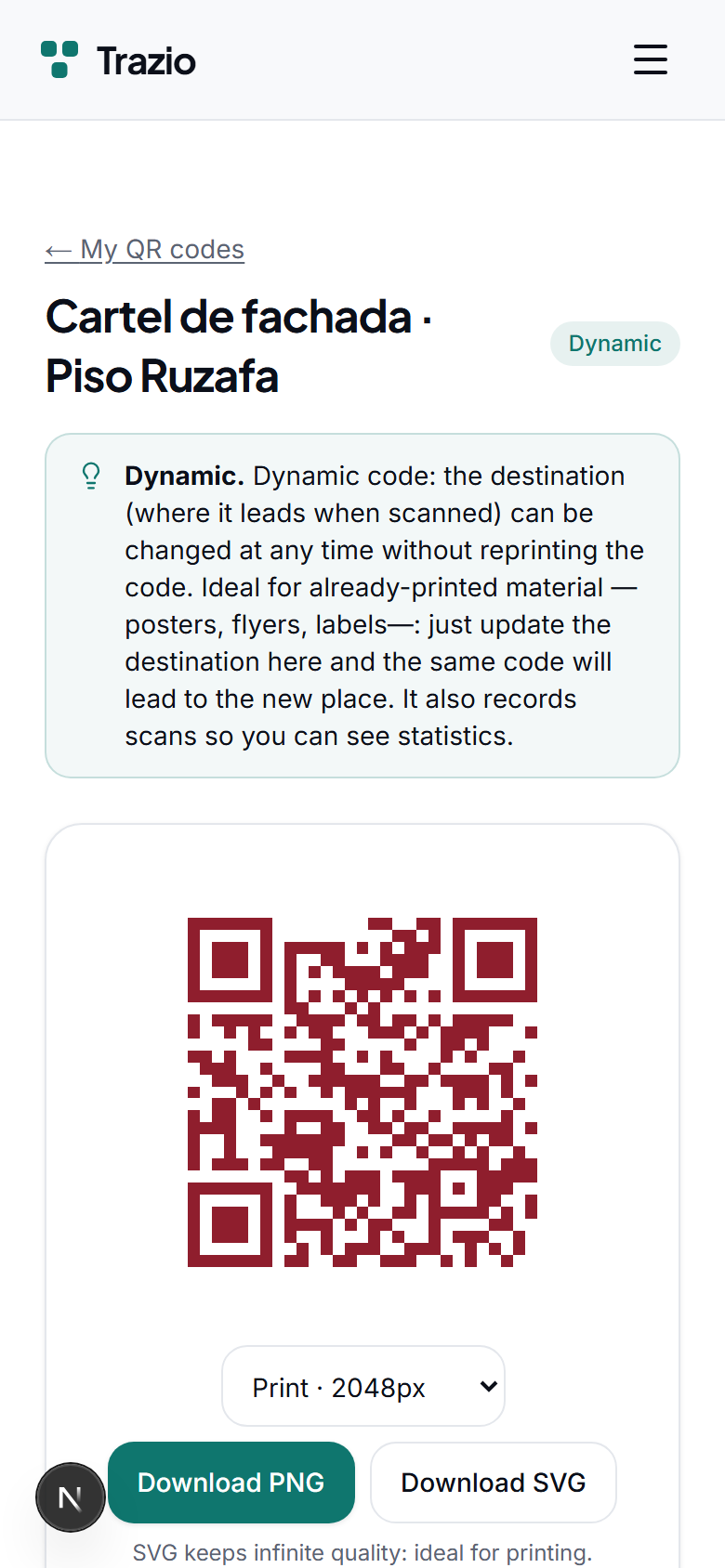 The dynamic code's details show the current destination. From here you can access the option to edit it.