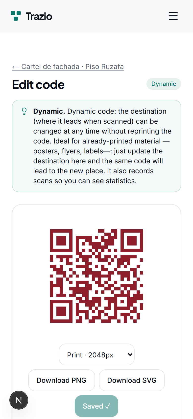 Enter the new destination (another record or a web address) and save. The change applies instantly for anyone who scans the code.