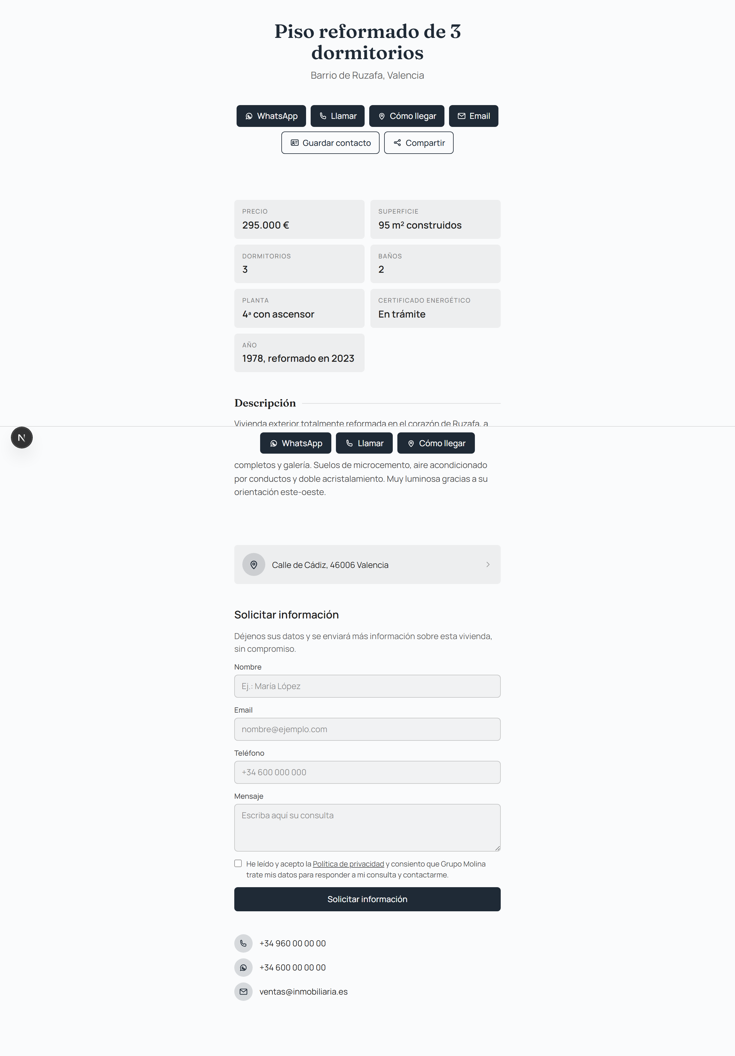Así ve la ficha quien escanea el código desde su móvil: un enlace directo a la información, sin necesidad de instalar ninguna aplicación.