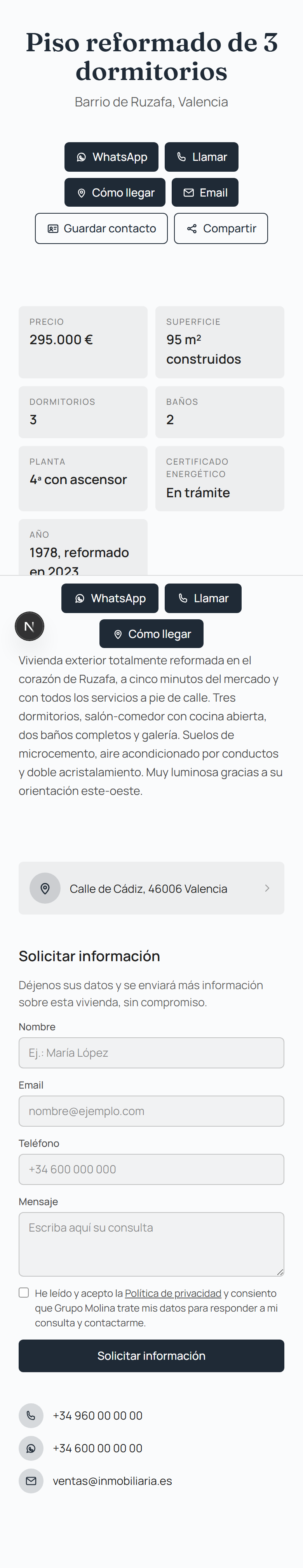 Así ve la ficha quien escanea el código desde su móvil: un enlace directo a la información, sin necesidad de instalar ninguna aplicación.