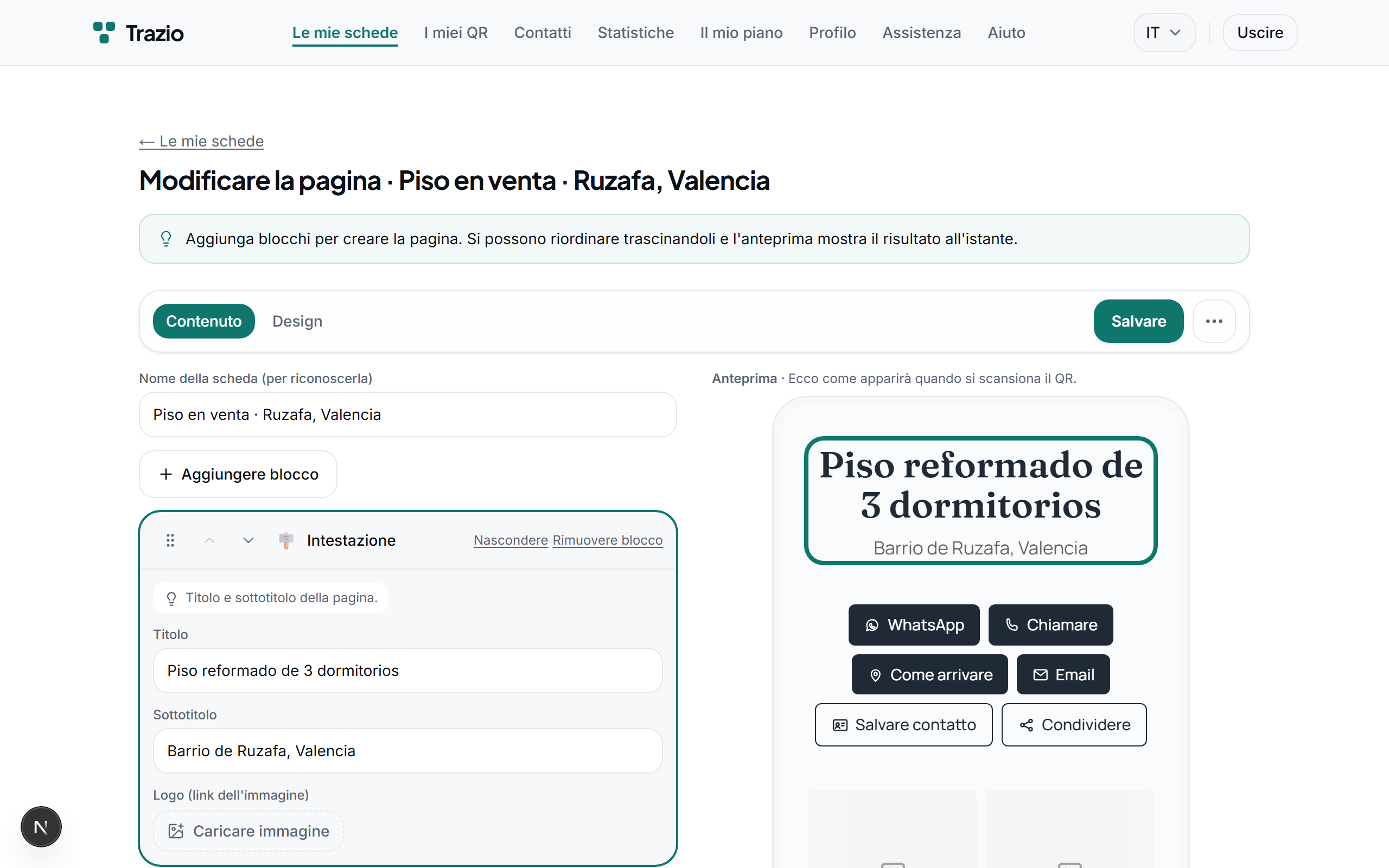 Nell'editor si completano il titolo, la descrizione e le immagini. Ogni campo può essere modificato tutte le volte necessarie prima della pubblicazione.