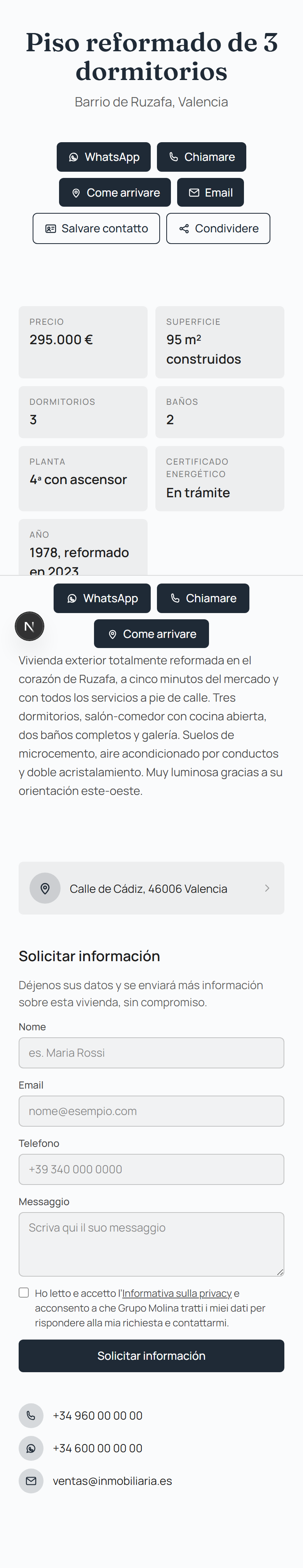 Così vede la scheda chi scansiona il codice dal proprio cellulare: un collegamento diretto all'informazione, senza bisogno di installare alcuna applicazione.