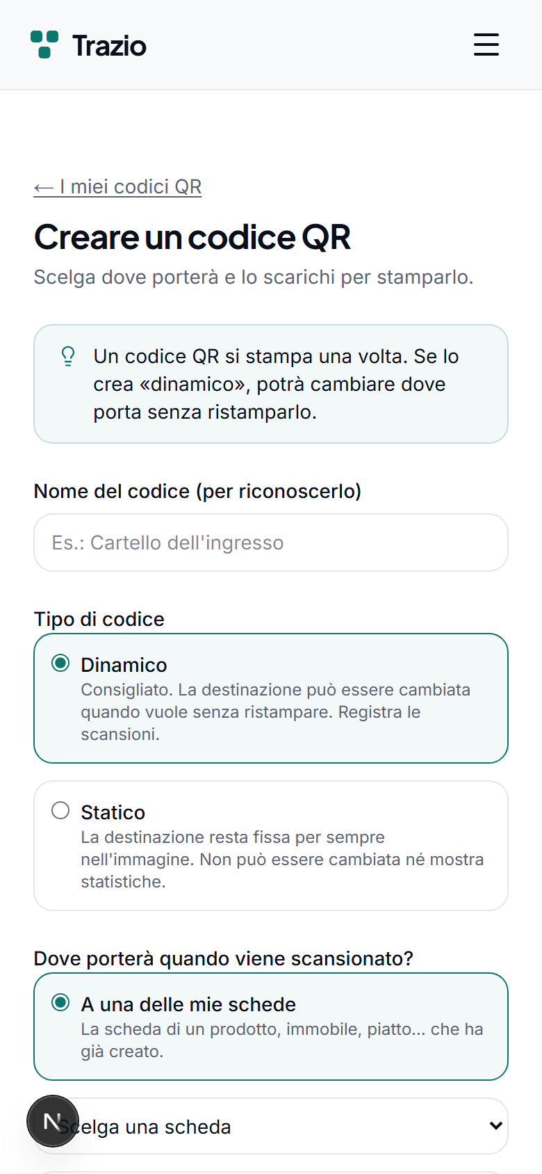 Si seleziona il tipo dinamico e si indica come destinazione una propria scheda. È anche possibile puntare a un indirizzo web esterno.