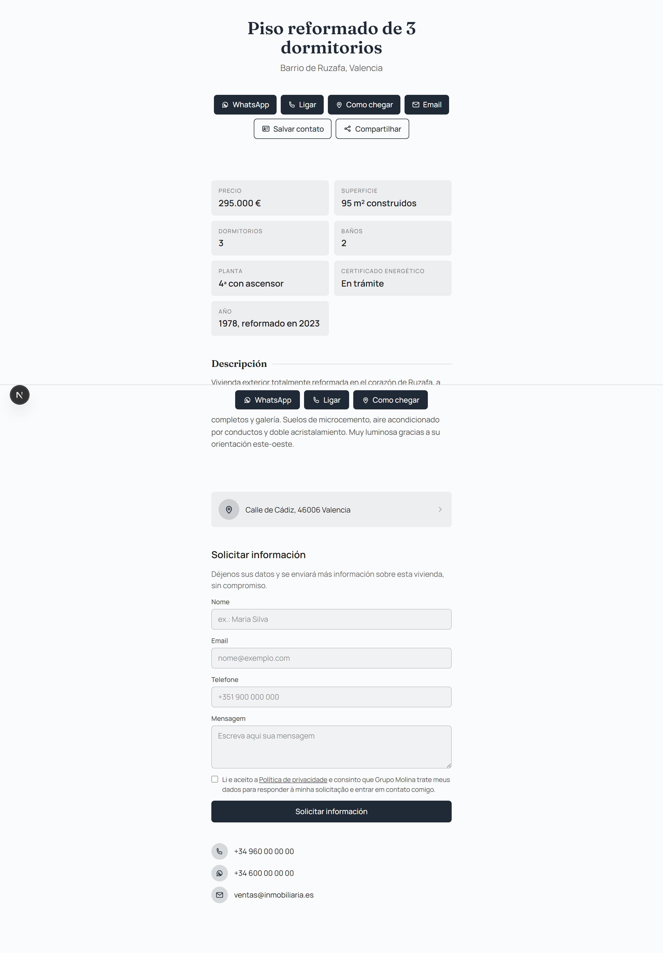 É assim que vê a ficha quem lê o código a partir do telemóvel: um link direto para a informação, sem necessidade de instalar nenhuma aplicação.