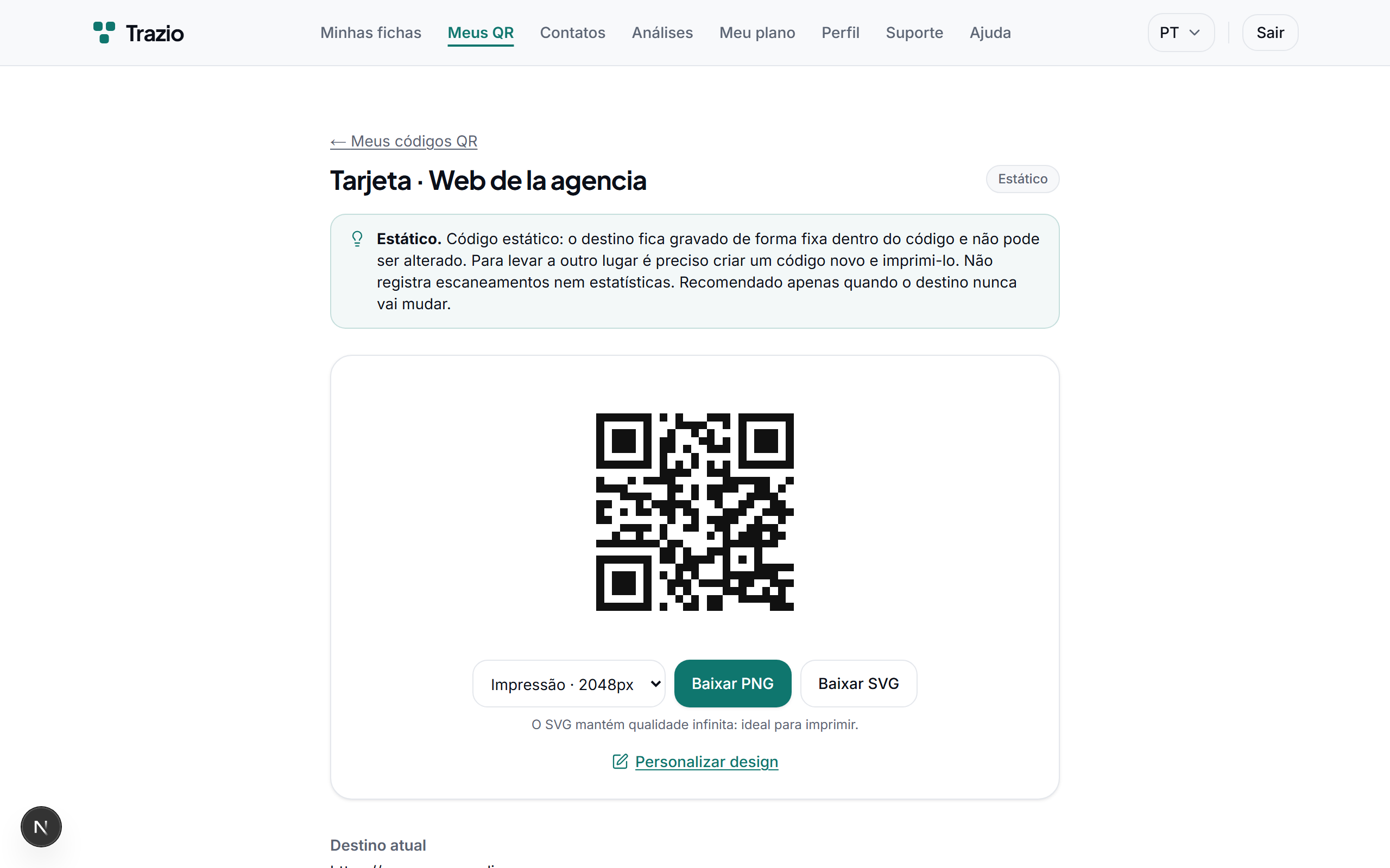 O código gerado aponta de forma permanente para esse endereço. Não pode ser modificado depois nem regista leituras.