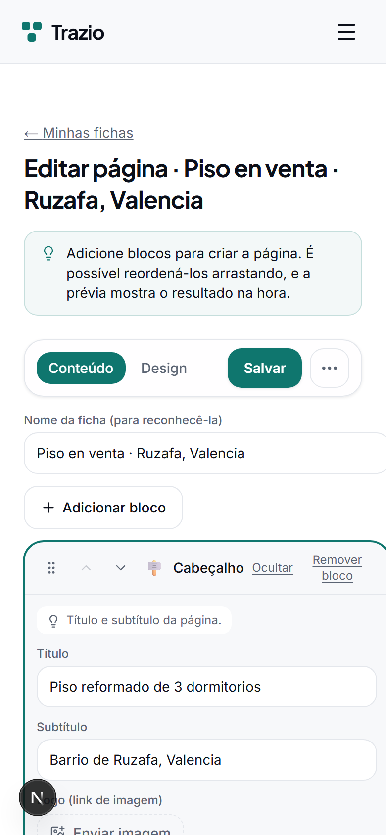 No editor preenchem-se o título, a descrição e as imagens. Cada campo pode ser modificado as vezes que forem necessárias antes de publicar.