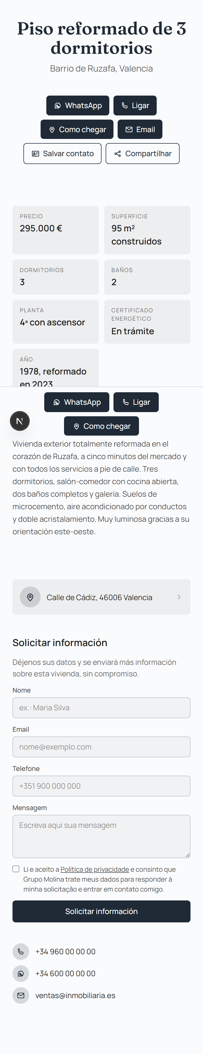 É assim que vê a ficha quem lê o código a partir do telemóvel: um link direto para a informação, sem necessidade de instalar nenhuma aplicação.