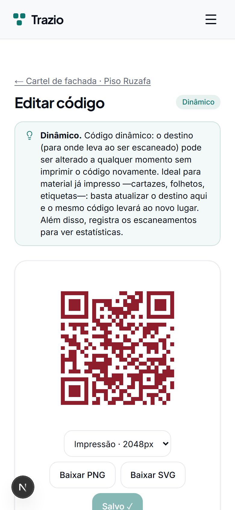 Indica-se o novo destino (outra ficha ou um endereço web) e guarda-se. A alteração aplica-se de imediato para quem ler o código.